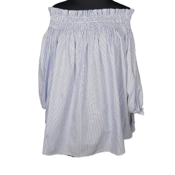 Caroline Constas "Lou" off the shoulder striped cotton blue/White top - Picture 4 of 11
